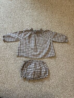 Plaid Gray and White Baby Top & Bloomers Set